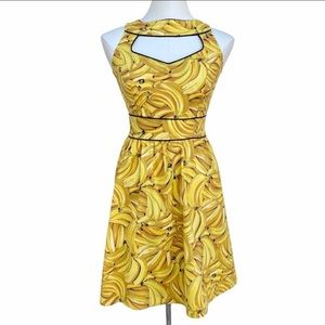 RARE Retrolicious Modcloth Go Bananas Banana Print Dress Size XS/S